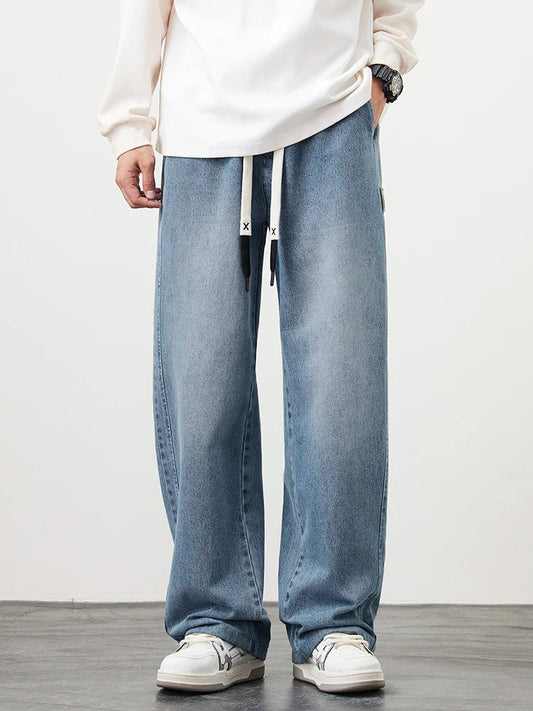 Loreo Wideleg Denim Pants — Relaxed Fit with Adjustable Drawstring Waistband
