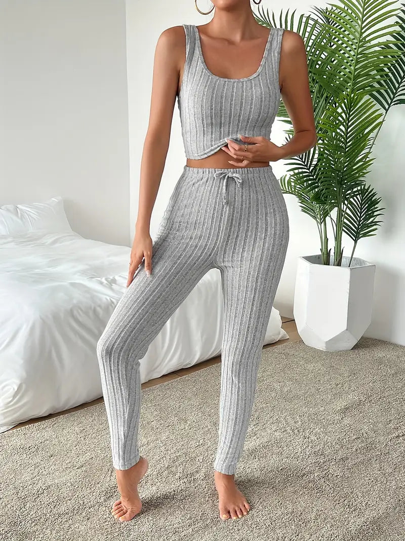 Set Lounge in Maglia Costina Nerina da 3 Pezzi con Vestibilità Slim
