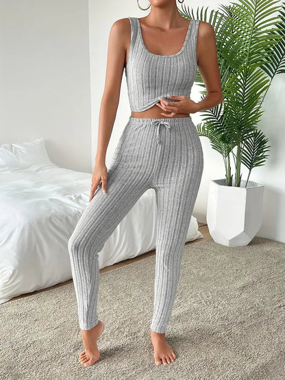 Set Lounge in Maglia Costina Nerina da 3 Pezzi con Vestibilità Slim