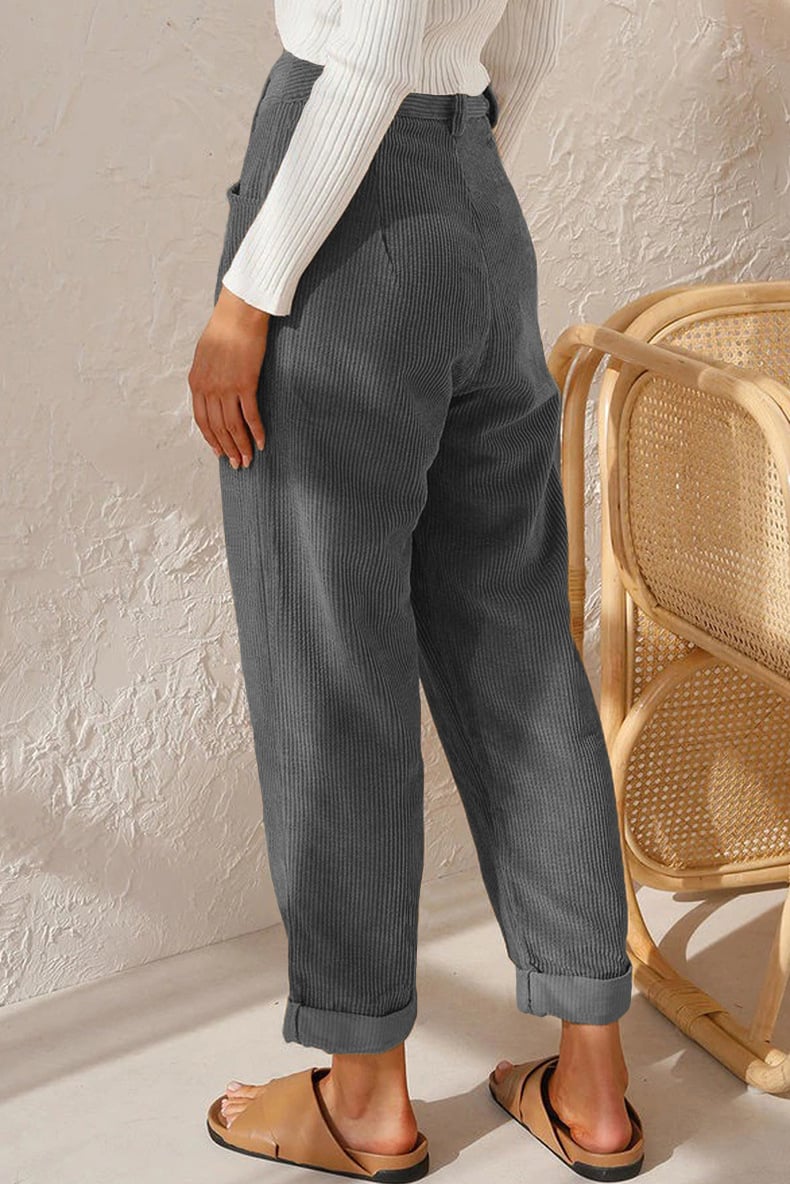 Lioren — Mid Rise Corduroy Casual Pants with Side Pockets