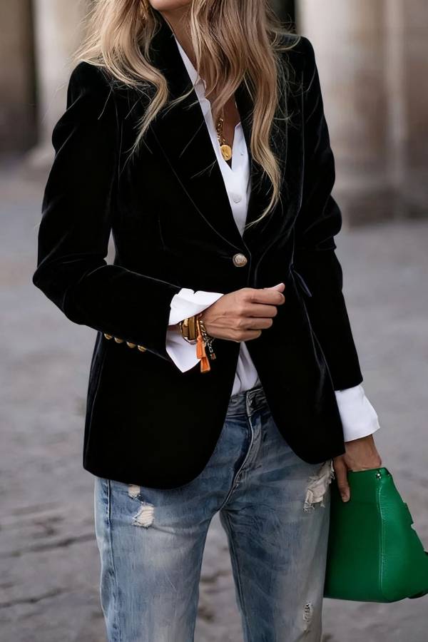 Zentavo Blazer vintage din catifea, croială slim