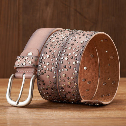 Celestis Studded Leather Belt — Cosmic Star Accent Accessory