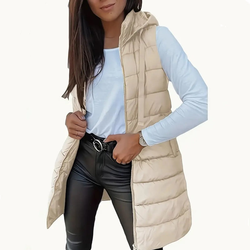 Vesira — Women's Long Zip-Up Puffer Vest with Lightweight Insulation