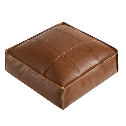 Alaris Pouf — Moroccan Faux Leather Floor Cushion with Stitched Grid Design
