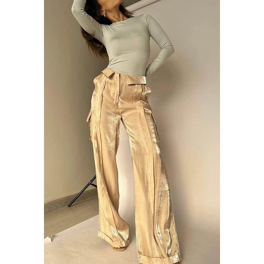 Liora — Wide-Leg Glitter Pants with Drawstring Waist and Pockets