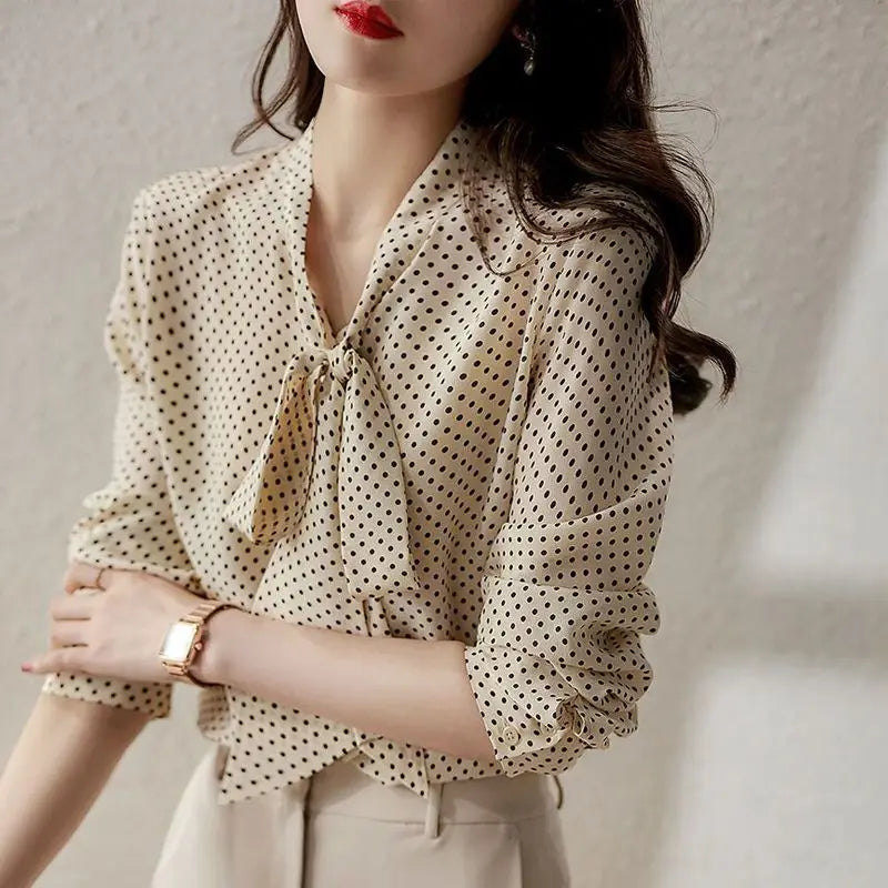 Liora — Lightweight Shawl Collar Blouse with Bow Detail for Women