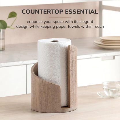 Solenna — Natural Wood Paper Towel Holder with Stable Rubber Base