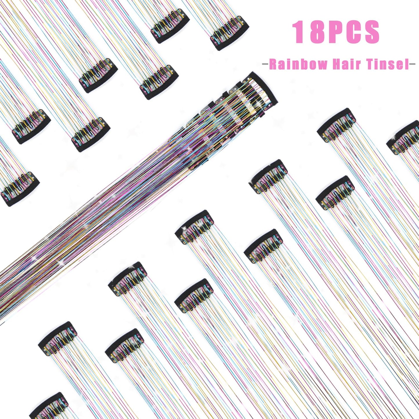 Liora — Rainbow Hair Tinsel Clip-In Extensions for Sparkling Highlights