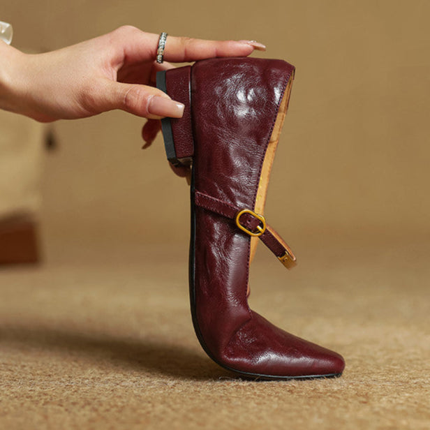 Arrivo — Genuine Leather Mary Jane Pumps with Metal-Bit Accent