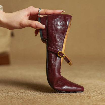 Arrivo — Genuine Leather Mary Jane Pumps with Metal-Bit Accent