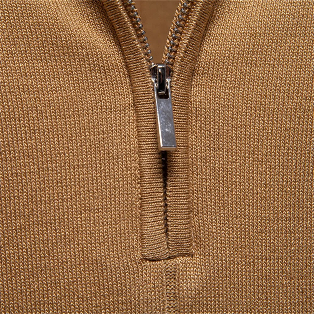 Lurence — Herren Stretch Viskose Polohemd mit Strickstruktur und Reißverschluss