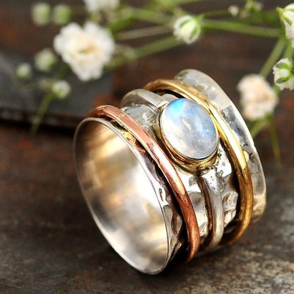 Wide Band Two Tone Moonstone Spinner Ring