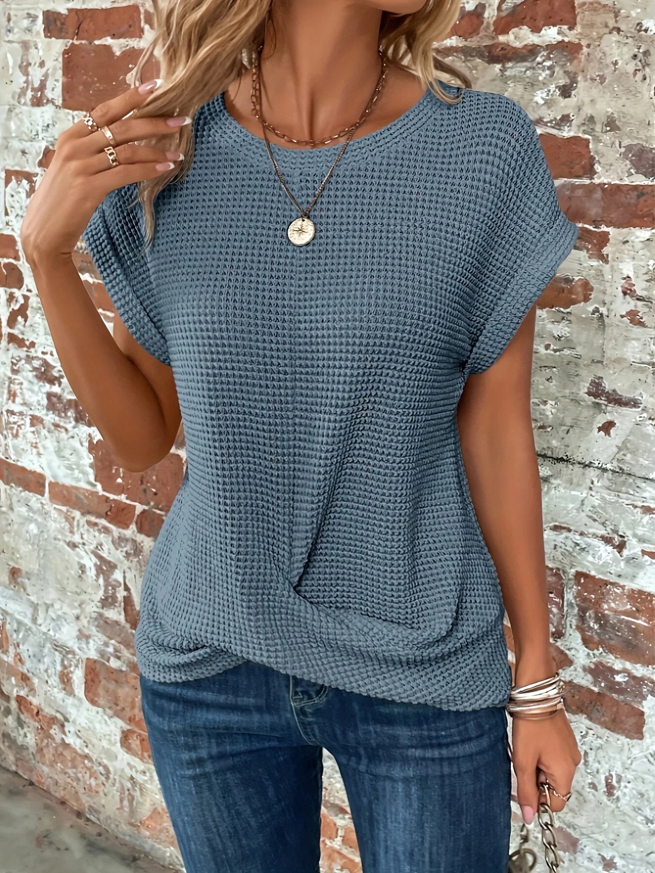 Liora Twist-Front Top — Women's Soft Waffle Knit Tee with Breathable Fit