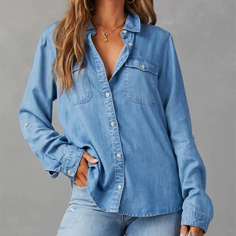 Cămașă din denim Talven — Strat moale cu aspect decolorat și croială lejeră pentru toate anotimpurile