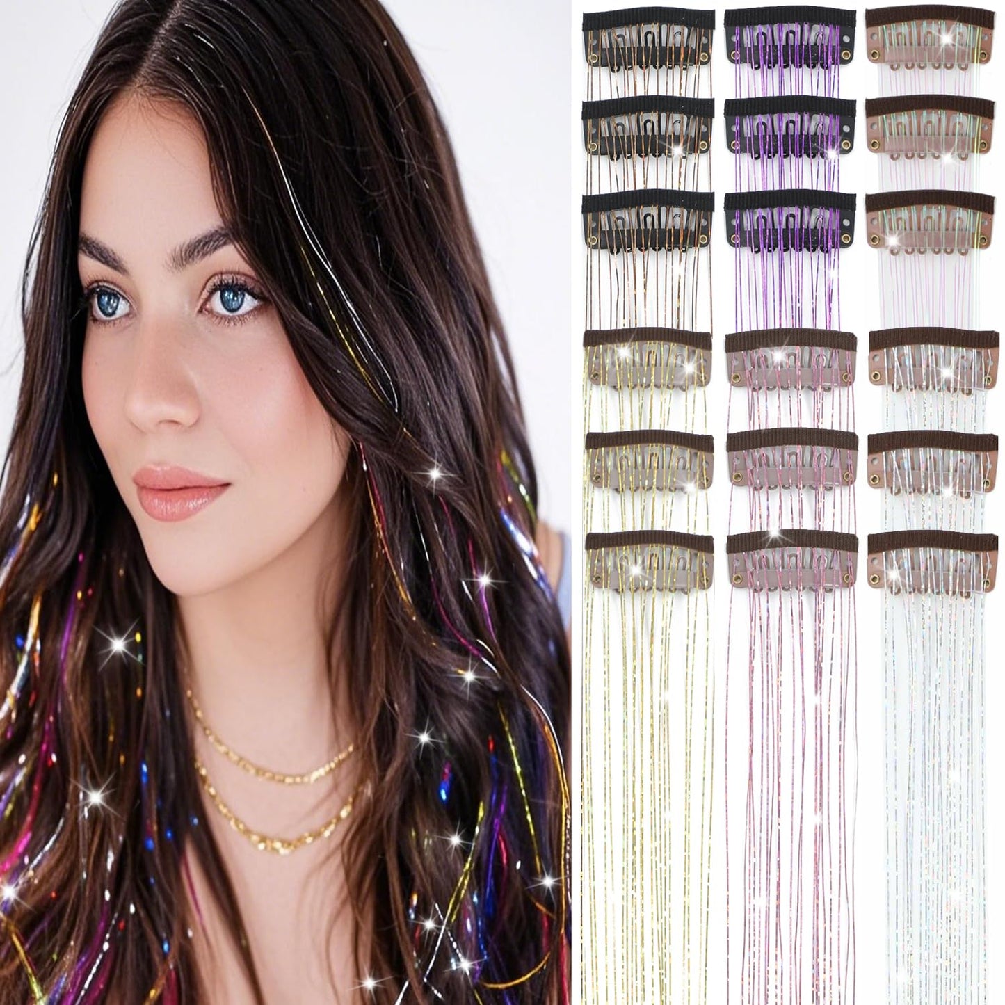 Liora — Rainbow Hair Tinsel Clip-In Extensions for Sparkling Highlights