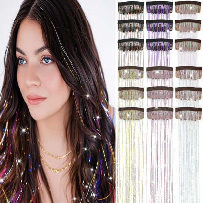 Liora — Rainbow Hair Tinsel Clip-In Extensions for Sparkling Highlights