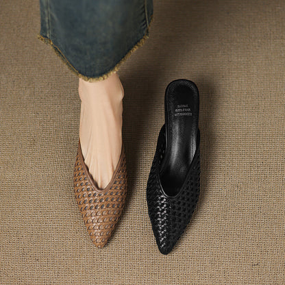 Liora — Handgewebte Pumps aus echtem Leder mit niedrigem Kitten-Heel