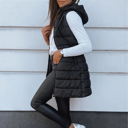 Vesira — Women's Long Zip-Up Puffer Vest with Lightweight Insulation