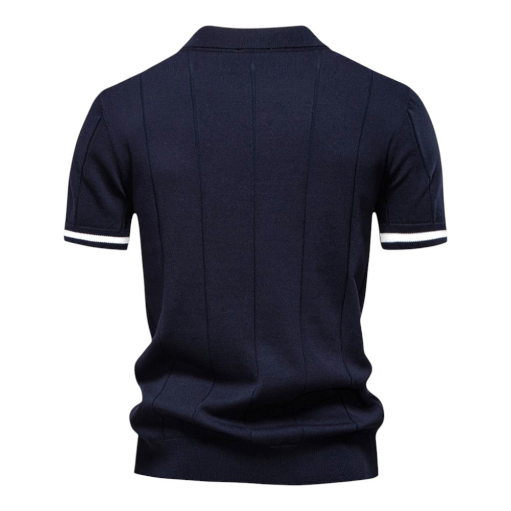 Lurence — Herren Stretch Viskose Polohemd mit Strickstruktur und Reißverschluss
