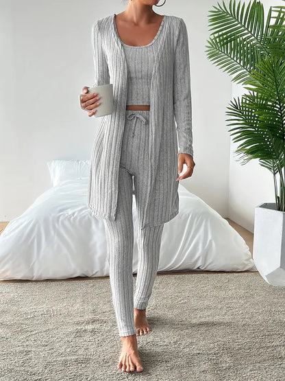 Set Lounge in Maglia Costina Nerina da 3 Pezzi con Vestibilità Slim