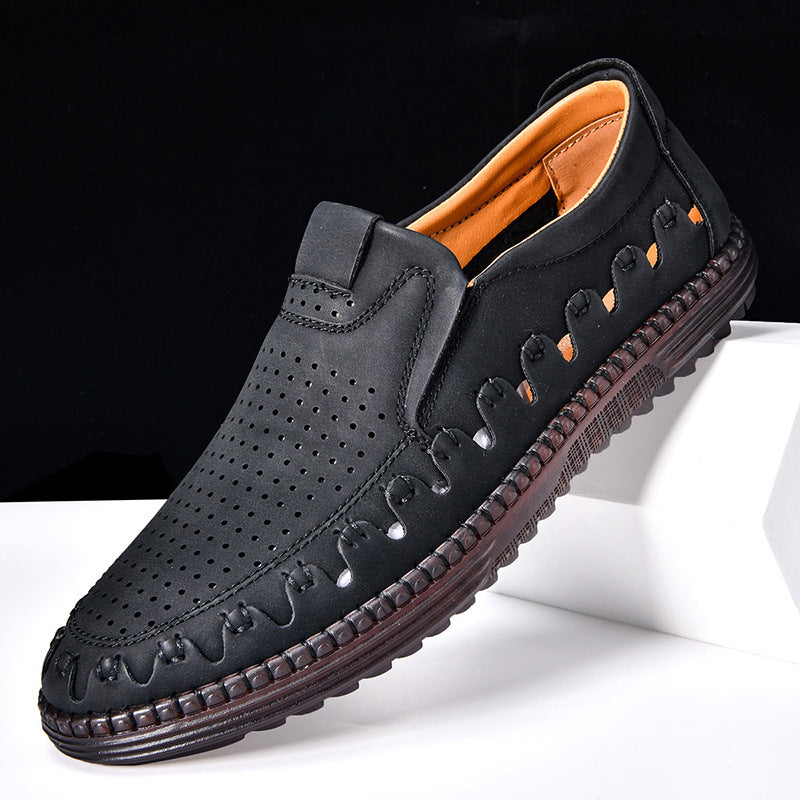 Arlenox — Chaussures à enfiler pour hommes en cuir pleine fleur de vache avec aérations respirantes