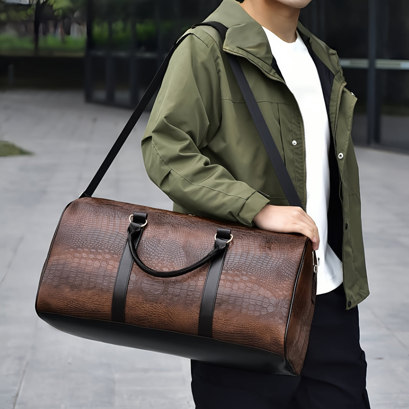 Zereno — Croc-Embossed Vegan Leather Weekender Duffle Bag