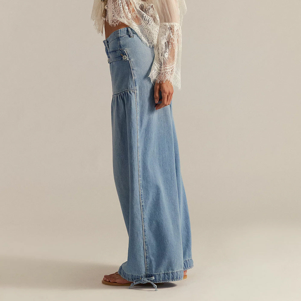 Liora — Wide-Leg Cotton Denim Jeans with Pleated Pockets
