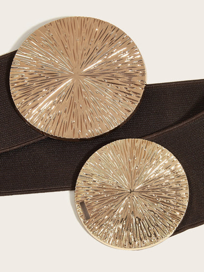 Marena — Dames Vintage Brede Elastische Tailleband Riem met Gouden Gesp