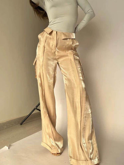 Liora — Wide-Leg Glitter Pants with Drawstring Waist and Pockets