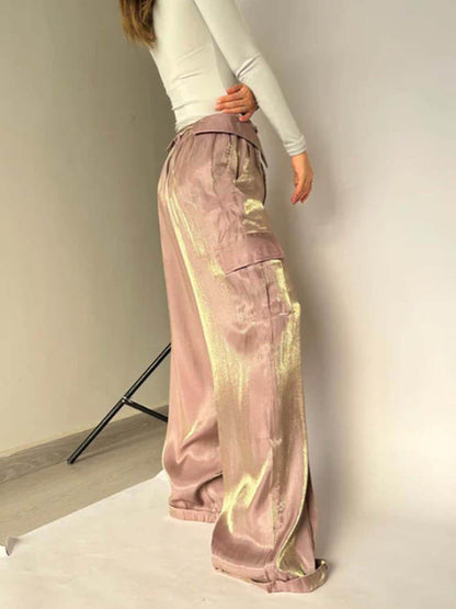 Liora — Wide-Leg Glitter Pants with Drawstring Waist and Pockets