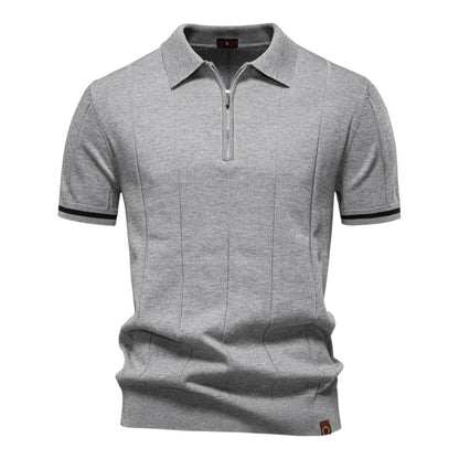 Lurence — Herren Stretch Viskose Polohemd mit Strickstruktur und Reißverschluss