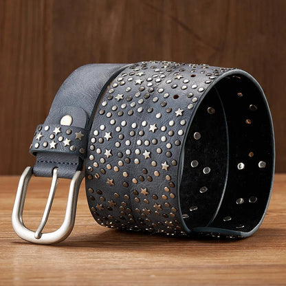 Celestis Studded Leather Belt — Cosmic Star Accent Accessory