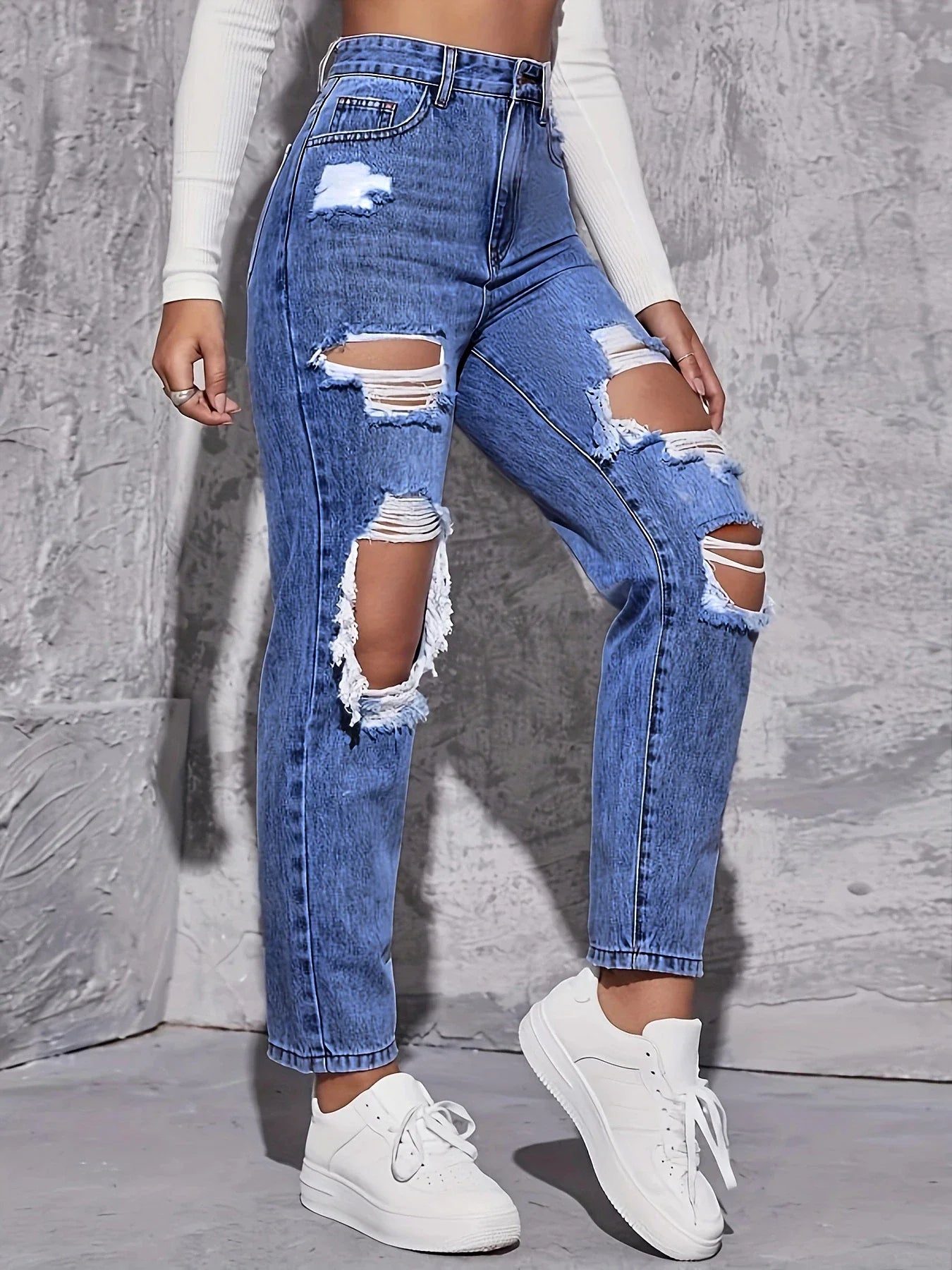 Arlen — Slidte højtaljede straight-leg denimjeans med rå kanter