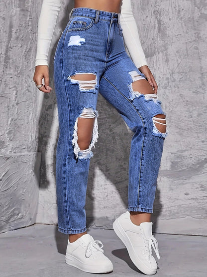 Arlen — Slidte højtaljede straight-leg denimjeans med rå kanter