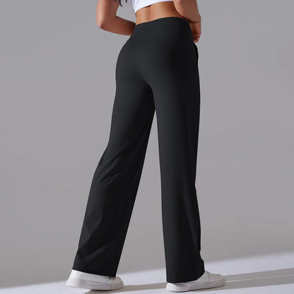 Caldena — Women's Wide-Leg Stretch Pants with Sculpted Waistband