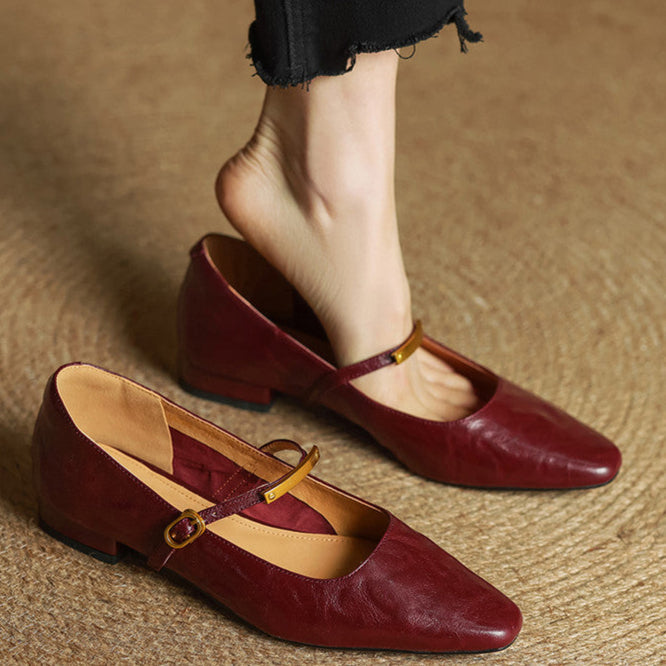 Arrivo — Genuine Leather Mary Jane Pumps with Metal-Bit Accent