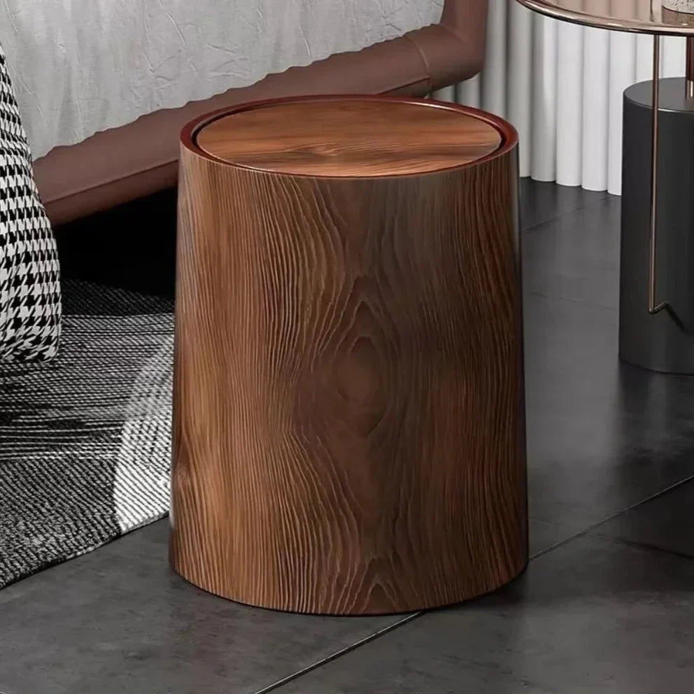 Denaro Woodgrain Waste Bin — 8L Rustic Waterproof Trash Can