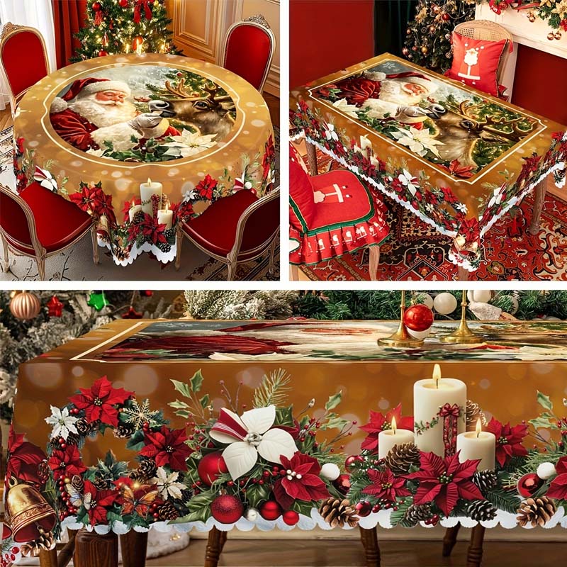 Nappe Festive Clarion — Décoration de Table de Noël, Polyester Lavable