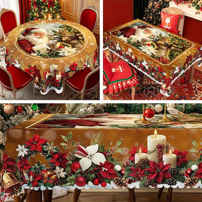 Nappe Festive Clarion — Décoration de Table de Noël, Polyester Lavable