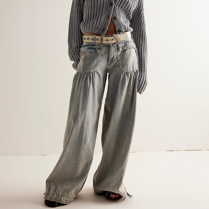Liora — Wide-Leg Cotton Denim Jeans with Pleated Pockets