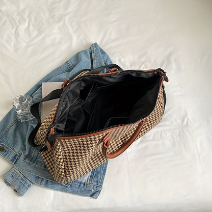 Cortelle Weekender Tasche — Hahnentritt-Canvas-Reisetasche mit veganem Lederbesatz