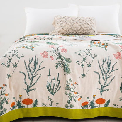 Marlenia — Baumwoll-Musselin-Wohndecke mit beidseitigem Blumenmuster