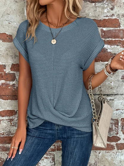 Liora Twist-Front Top — Women's Soft Waffle Knit Tee with Breathable Fit
