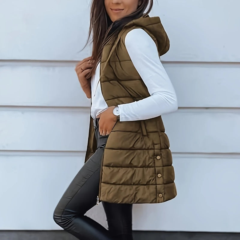 Vesira — Women's Long Zip-Up Puffer Vest with Lightweight Insulation