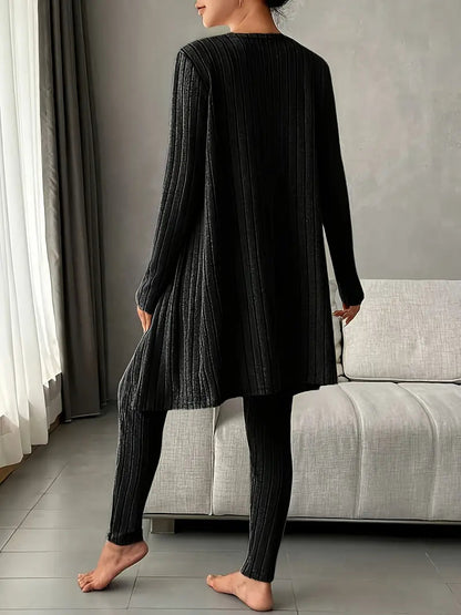 Set Lounge in Maglia Costina Nerina da 3 Pezzi con Vestibilità Slim
