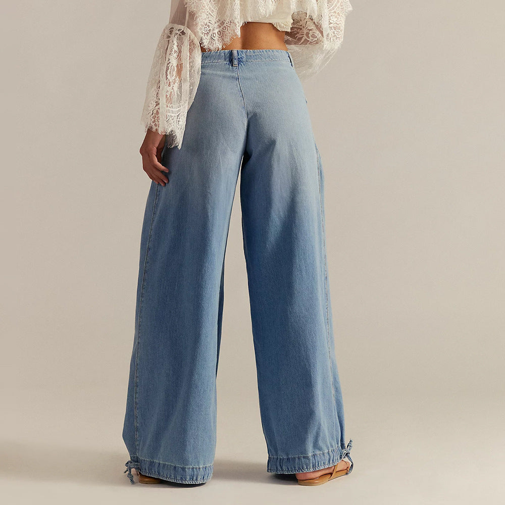 Liora — Wide-Leg Cotton Denim Jeans with Pleated Pockets