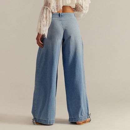 Liora — Wide-Leg Cotton Denim Jeans with Pleated Pockets