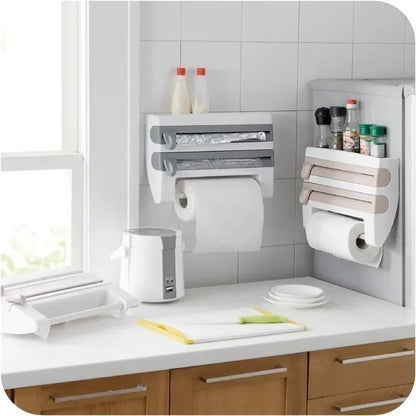 VelaWrap Organizer — Wall-Mounted Kitchen Wrap Dispenser with Spice Rack