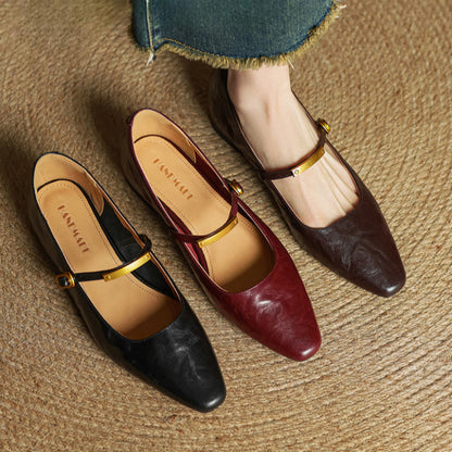 Arrivo — Genuine Leather Mary Jane Pumps with Metal-Bit Accent