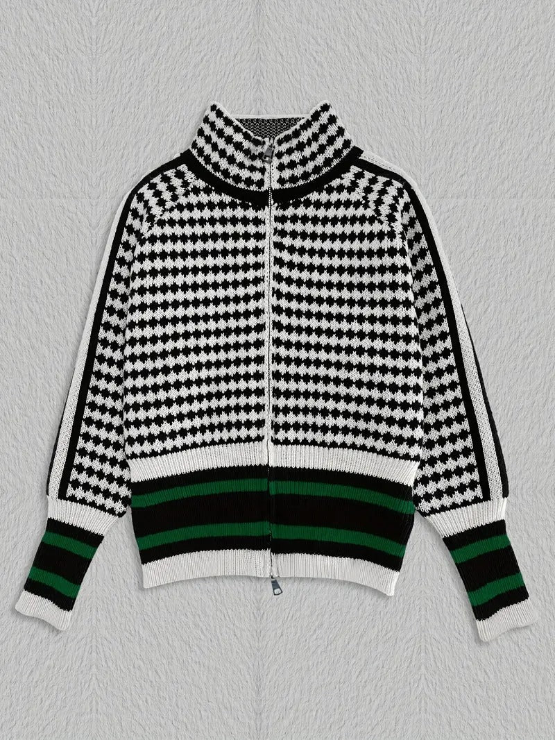 Corbin — Herre Houndstooth Striktrøje med Lynlåshals